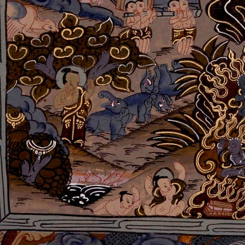 Buddha Life Story thangka painting for bringing awareness into your shops lives by contemplating the teachings of the Sage | Religious Wall Decor
