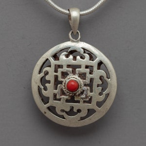 Round Silver Locket | Natural Gemstone Locket | Handmade Pendant | Coral Silver Pendant | Silver Jewelry | Natural Coral | Gift for Her