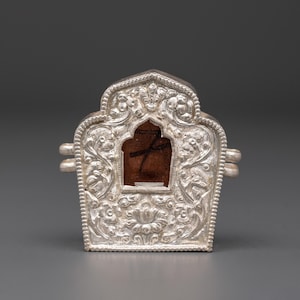 Silver Ritual Ghau Box - Handcrafted Tibetan Buddhist Shrine | Sacred Silver Amulet Box | Spiritual Healing, Meditation Tool, Protective Box