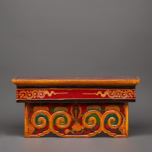 Hand-Painted Buddhist Folding Table | Sacred Wooden Ritual Altar Table |Traditional Tibetan Decor | Decorative Himalayan Cultural Instrument
