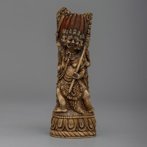Four Armed Mahakala Stamp Statue | Mahakala Bone Seal | Dharmapala | Spiritual Protection Altar | Wrathful Deity Art Work | Tibetan Buddhism