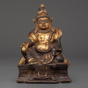 Gold Plated Dzambhala Figurine: Tibetan Wealth Deity, Made in Nepal