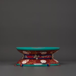 Handmade Buddhist Damaru | Tibetan Ritual Double-Headed Drum with Brocade Cover | Wooden Meditation Instrument for Practice | Made in Nepal