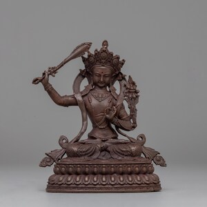 Oxidized Manjushri Meditation Statue | Handcrafted Tibetan Art and Symbol of Knowledge, Wisdom and Enlightenment | Ideal for Meditation