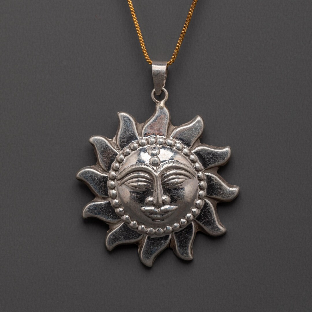 Silver Locket Sun Sterling Silver Sun Face Locket | Sun Symbol Pendant | Handcrafted ...