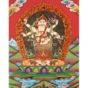 6 Armed Mahakala Thangka | Buddhist Wrathful Deity Painting | Wealth and Protection Giving Mahakala | Tibetan Religious Wall Decoration Art