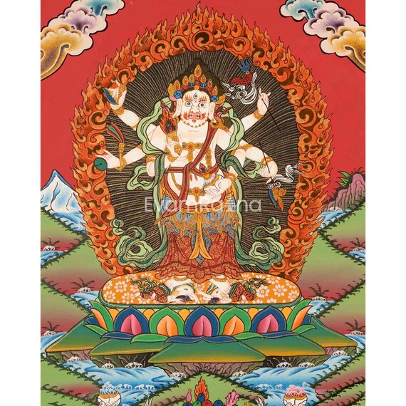 人体図 掛軸 伝統的アート　タンカペイント 一点物〕タンカ - マハーカーラ Mahakala 大黒天[42cm x 31cm