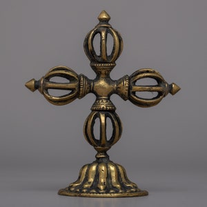 Bishwo Vajra | Double Dorje Vajra | Tibetan Ritual Item | Beautiful Vajra Stand | Rare Hand Made Tibetan Special Double Vajra | Nepal Made