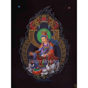 Guru Rinpoche The Lotus Bron Master Of Tibetan Buddhism | Master Padmasambhava Depicted On Traditional Paubha Print | Digital Print Nepal