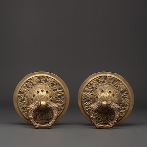 Handcrafted Brass Door Knocker Set | Sacred Elegance for Your Entryway | Traditional Touch for Door |  Made In Nepal | Golden Home Decor