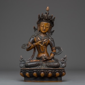 Vajrasattva Tibetan Buddhist Spiritual Deity Statue | Oxidized Copper Altar Figurine | Dorje Sempa: Symbol of Transformation & Purification