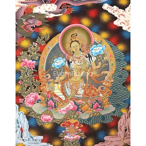 Green Tara Female Bodhisattva Traditional Hand-Painted Tibetan Thangka | Spiritual Art  for Meditation and Yoga | Wall Hanging for Peace