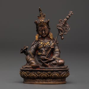 Tantric Master Guru Rinpoche Sculpture | Traditionally Made Art Oxidize Statue for Altar | Sacred Spiritual Dharma Décor | Made In Nepal