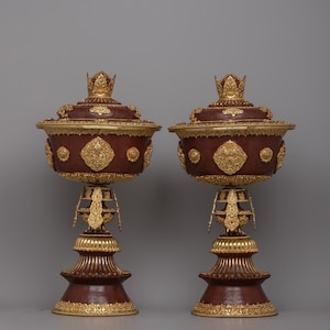 Conjunto de lâmpada de manteiga budista sagrada | Lâmpada de manteiga tibetana artesanal | Decoração de casa auspiciosa | Item Ritual | Arte Espiritual e Colecionáveis |