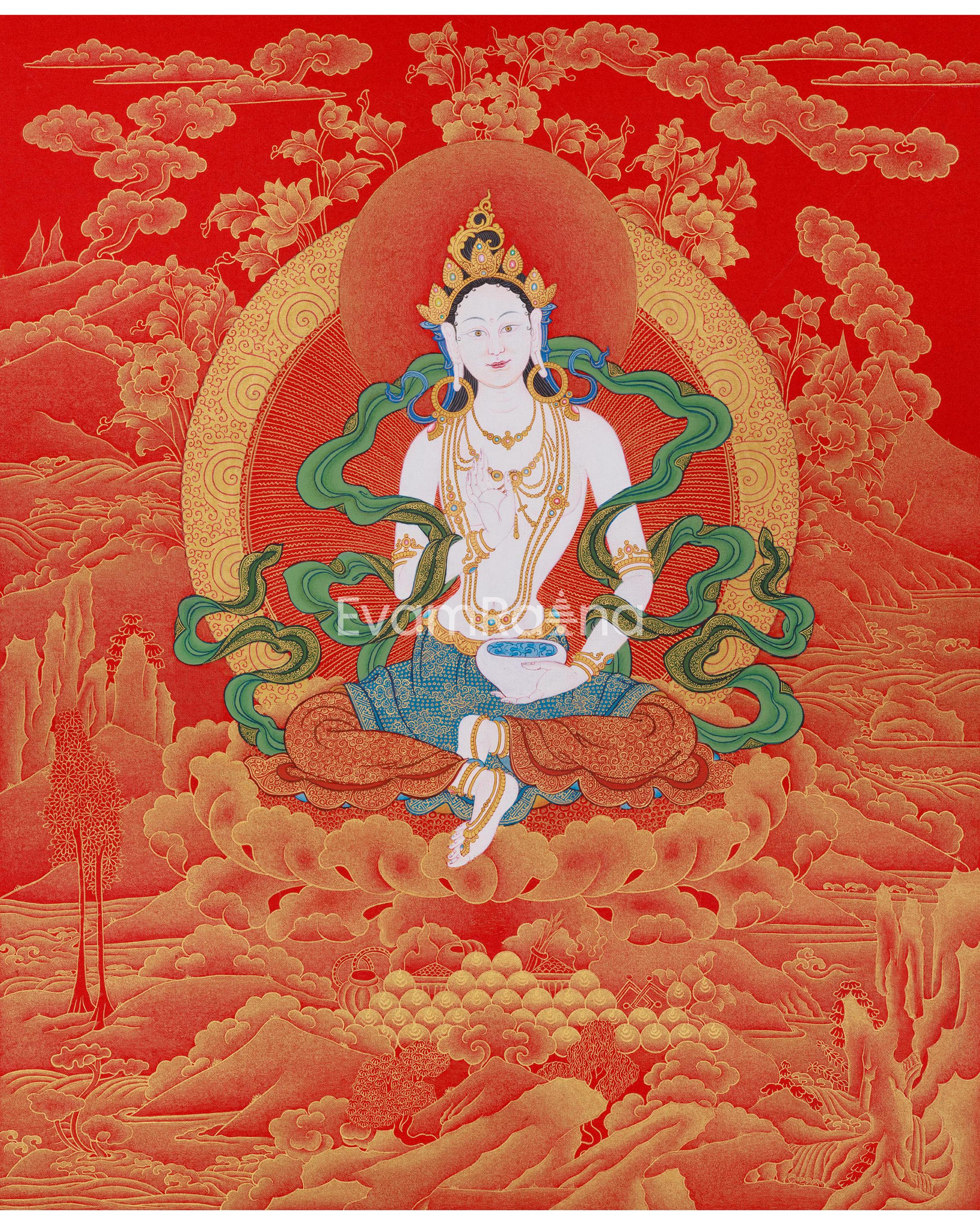縁起物　タンカ グリーンタラ（緑度母） チベット仏教 手描き　時代物 縁起物 タンカ グリーンタラ（緑度母） チベット仏教 手描き