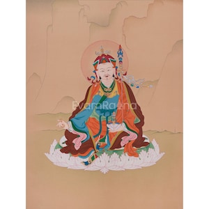 Minimalist Guru Rinpoche Thangka | Guru Padmasambhava Art | Karma Gadri Artistry | Tibetan Buddhist Master | 24K Gold, Acrylic Painting
