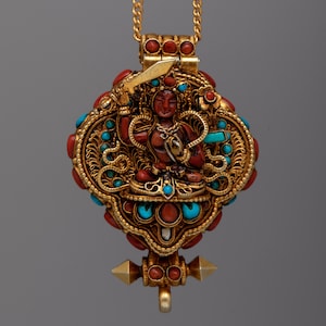 Handmade Manjushri Ghau Prayer Locket | Wisdom Bodhisattva Sculpture in Ghau | Tibetan Deity Art | 24K Gold Plated Ghau | Meditation Gift |