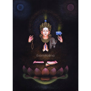 Bodhisattva Avalokitesvara High-Quality Pauba Print | Chenrezig The Bodhisattva Of Compassion Tibetan Poster For Wall Decoration, Canvas Art