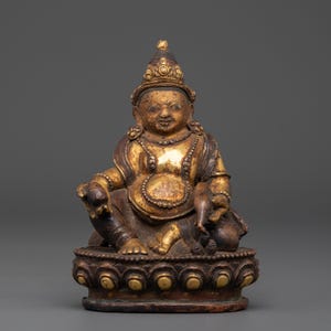 Handcrafted Lord Dzambhala Gold Plated Statue | 14.5cm Tibetan Buddhist Deity of Wealth & Prosperity | Abundance Altar and Spiritual Decor