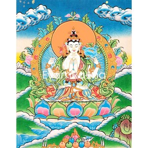 Tibétaine Chenrezig Thangka | Thangka sacré fait main pour la méditation et la chance | Art religieux et spirituel | Décoration murale