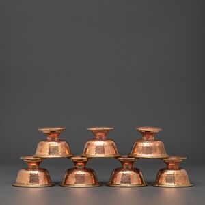 Copper Offering Bowl Set for Dharma Practice | 7pc Tibetan Buddhist Altar Bowls for Puja, Meditation and Shrine Offerings | Tibetan Crafts