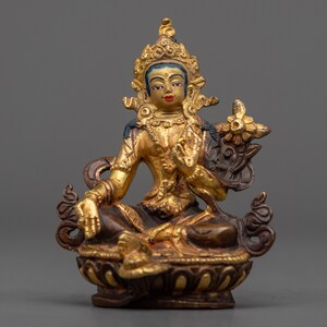 Green Tara Goddess of Wisdom Statue for Home Decor | Goddess of Compassion in Bright Gold | Green Tara Meditation Icon | Tibetan Artwork