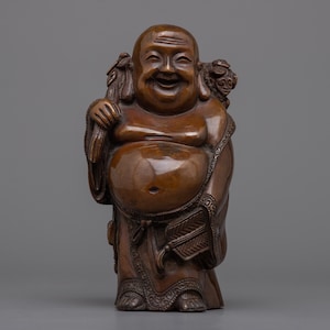 Laughing Buddha Statue | Budai Monk Statue | Buddha for Wealth and Peace | Traditional Copper Sculpture | Handmade Art |Copper Happy Buddha