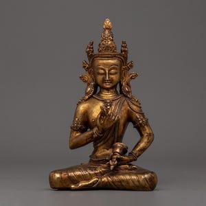 Vajrasattva Dorje Sempa Statue | The Great Purifier Vajrasattva Copper Figurine with Gold Plating | Meditation and Spiritual Healing Decor