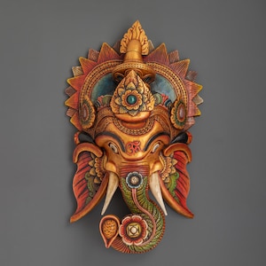 Handcrafted Wall Hanging Ganesh Decor |Divine Elephant God Mask | Protector of Wisdom, Abundance & Strength | Deity Mask for Spiritual Decor