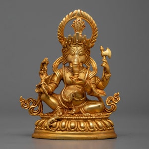 Machine Made Ganesh Statue with 24K Gold Plated | Hindu Deity Vinayaka for Positive Energy | Ganpati idol | Spiritual Artwork | Sacred Decor