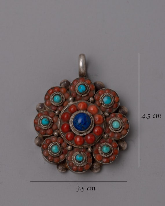 チベタンジュエリー ペンダントトップ&ブローチ ターコイズ 珊瑚