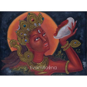 Vajrayogini Empowerment Paubha Print | Dakini Art Print For Room Decoration & Wall Hanging | Abstract Monastery Painting Giclee Canvas Print