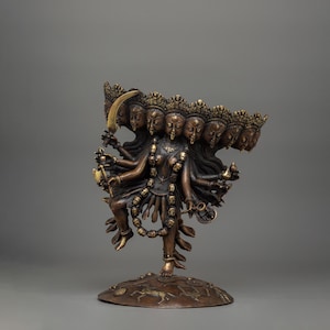 Handcrafted Copper Kali Statue | Hindu Goddess Idol | Antique Finish Kali Ma Murti | Divine Home Altar Decor | Tantric Goddess Sculpture