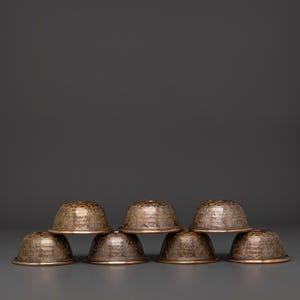 Handmade Tibetan Offering Bowl Set | Oxidized Copper Buddhist Altar Bowls for Puja and Water Offerings | Engraved Ritual Meditation Decor