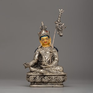 Pema Jungne Padmasambhava Statue | Handmade Tibetan Figure of Guru Rinpoche | Traditional Artisanship of Buddhist Master in Copper Body