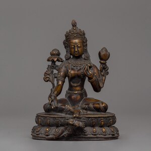 Handmade Green Tara Statue as the Source of Compassionate Energy | Buddhist Goddess Drolma Tara for Your Wishes Fulfillment| Spiritual Decor