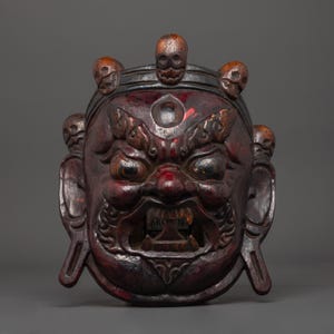 Bhairav Mask Wall Hanging | Handcrafted Wooden Bhairav Face | Acrylic Painted Hindu God Mask Decor | A Fierce and Divine Sacred Artwork