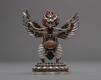 Garuda Sculpture | Traditional Himalayan Art of Nepal | Buddhism Eagle like Bird | Small Oxidized Copper Body Garula Statue | Art of Nepal