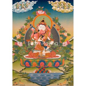 Vajrasattva Shakti Original HandPainted Buddhist Thangka Depicting a Union of Wisdom and Compassion | High Quality Art on Cotton Canvas