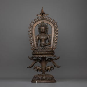 Throne-Seated Buddha Statue Shakyamuni | Symbol of Enlightenment and Peace | Handcrafted Shakyamuni Buddha | Sacred Tibetan Buddhist Icon