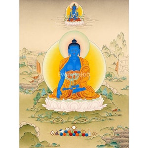 Akshobhya Buddha Thangka Print | High Quality Thangka Print of Buddha | Buddha Of Five Cosmic Direction | Mindfulness Art | Traditional Gift