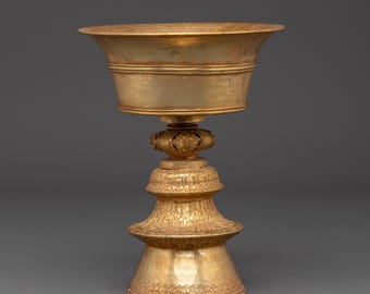 Handmade Sacred Butter Lamp | Gold Plated and Copper Buddhist Lamp | Ritual Offering Bowl | Tibetan Shrine Lamp | Meditation Altar Decor
