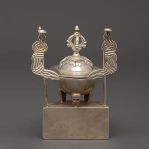 Silver Plated Brass Kapala Skull Cup | Tibetan Ritual Offering Bowl | Sacred Tantric Tool for Meditation and Altar Use | Buddhist Decor