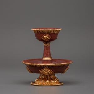 Gold-Plated Copper Serkyem Set |  12cm Tibetan Copper Offering Cup | Buddhist Ritual Tea Vessel | Altar Tool for Dharma Protector Offerings