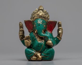 Hand Made Ganesh Statue |  Brass Ganesha Sculpture | Home Decor for Good Luck and Protection | Hindu Elephant Deity | Good Luck Gift