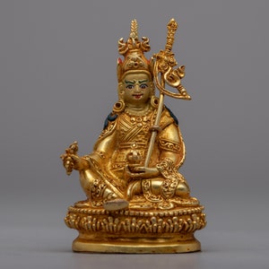 Guru Rinpoche Statue | Guru Padmasambhava Sculpture | Traditionally Machine - Made Figurine | 24k Gold Gilded | Traditional Tibetan Artwork