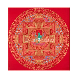 Green Tara Mandala Thangka Painting | Tibetan Buddhist Art | Perfect For Wall Decoration | Travel Thangka Art | Religious And Spiritual Gift