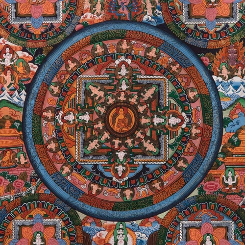 Buddha Pancha Mandala Thangka | Traditional Mandala | Religious Mandala wall painting | Small shops Sized Fine Mandala For Decoration and Shrine