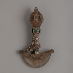 Crystal Kartika Knife Charm | Buddhist Ritual Item | Decor Creasent Altar Display | Buddhist Crescent-Shaped Knife | Nepalese Arts