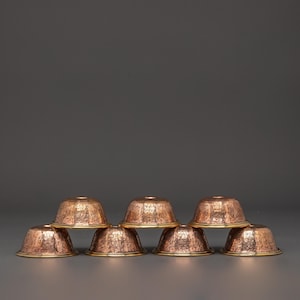 Handcrafted Copper Offering Bowl Set | Tibetan Buddhist Water Offering Bowls for Altar and Ritual Use | Engraved Meditation Shrine Decor